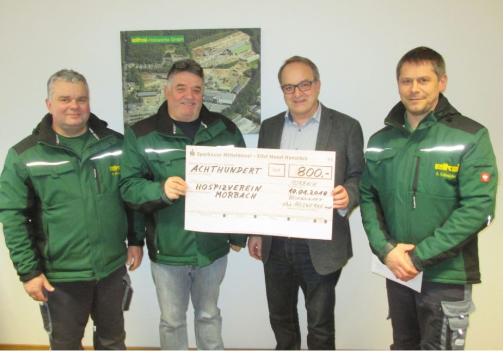 ELKA Holzwerke Betriebsrat Christlicher Hospizverein Morbach Wolfgang Berg Spendenübergabe